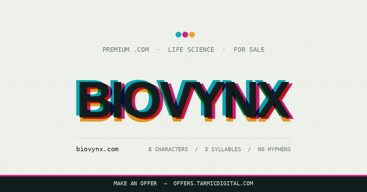 The name Biovynx rendered as three overlapping colour channels on a pale laboratory-green ground.